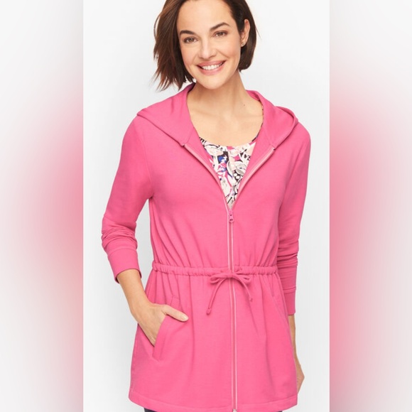 T by Talbots super soft Pima Terry Cotton Pink Woman’s Lg hooded zip up pockets - Picture 1 of 10